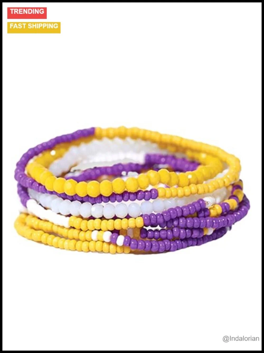 Handmade Glass Beaded Stretch Bracelet Set Stackable Game Day Jewelry